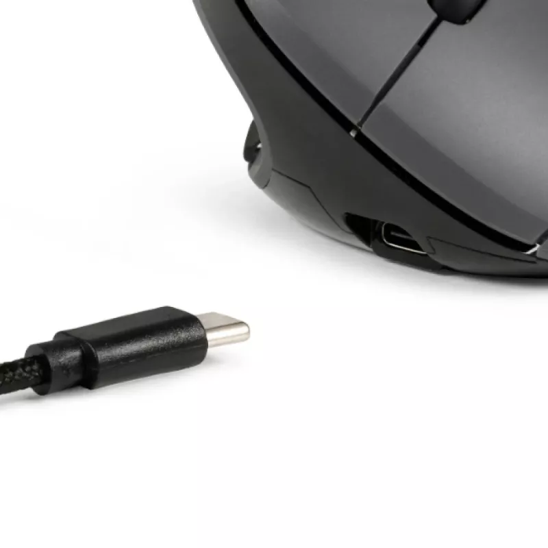 Ratón BakkerElkhuizen MidWay derecho, para diestros, diseño vertical, óptico, RF inalámbrico + Bluetooth + USB Type-C, 2400 DPI, gris, negro