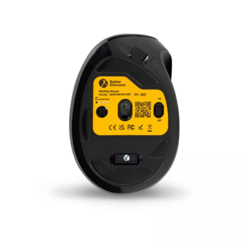 Ratón BakkerElkhuizen MidWay derecho, para diestros, diseño vertical, óptico, RF inalámbrico + Bluetooth + USB Type-C, 2400 DPI, gris, negro