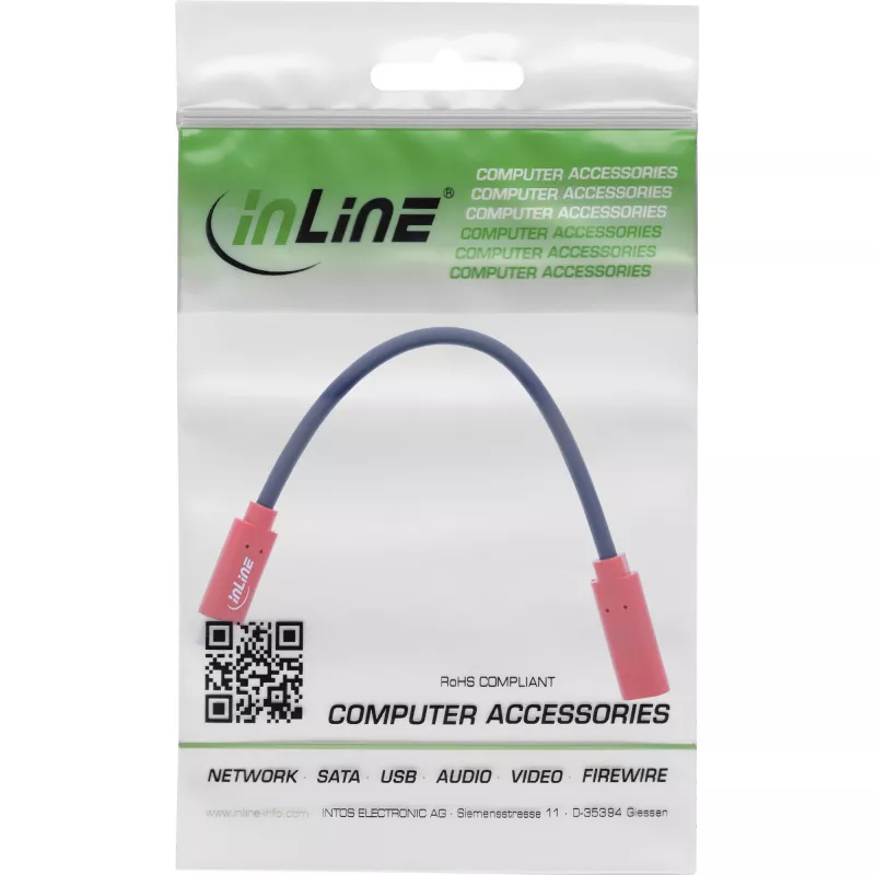 Adaptador de cambio de sexo InLine USB-C 31654, USB-C a USB-C, 0,2 m, rojo