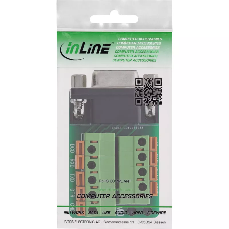 InLine 92501A Conector de cables regleta de bornes / D-Sub 9 negro, verde