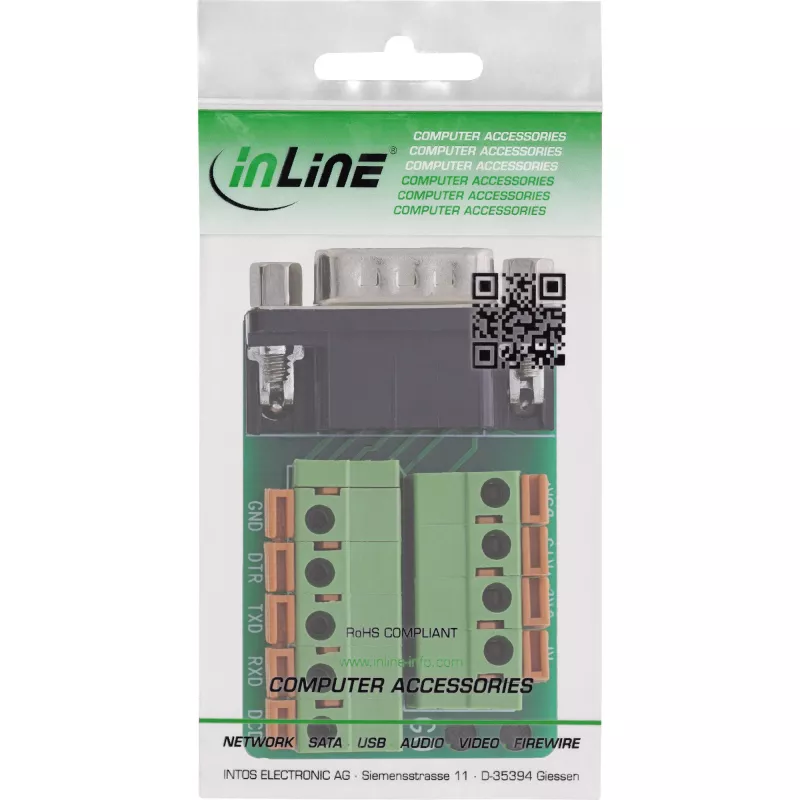 InLine 92501B Conector de cables regleta de bornes / D-Sub 9 negro, verde
