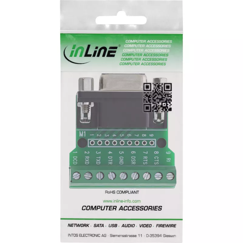 InLine 92501C Conector de cables regleta de bornes / D-Sub 9 negro, verde