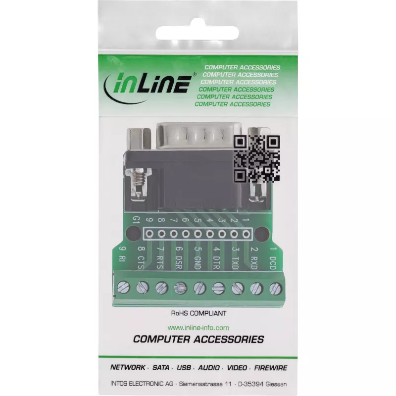InLine 92501D Conector de cables regleta de bornes / D-Sub 9 negro, verde