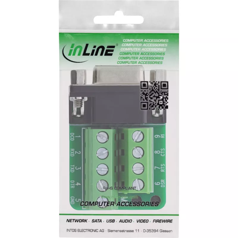 InLine 92501E Conector de cables regleta de bornes / D-Sub 9 negro, verde