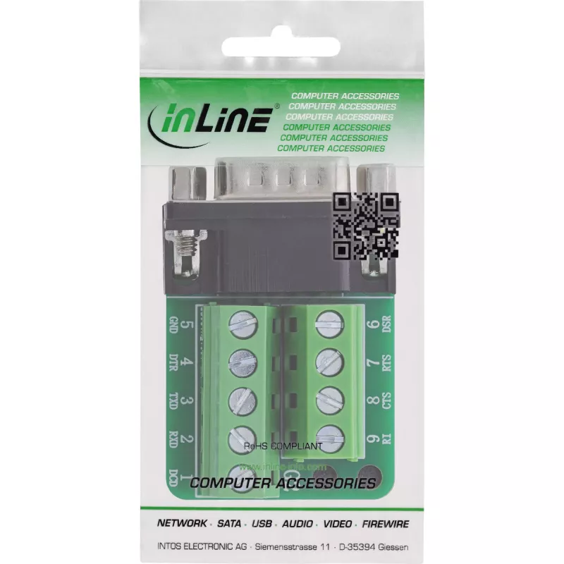 InLine 92501F Conector de cables bloque de terminales / D-Sub 9 negro, verde