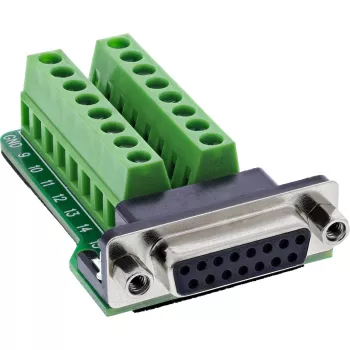 InLine 92502A Conector de cables regleta de bornes / D-Sub 15 negro, verde
