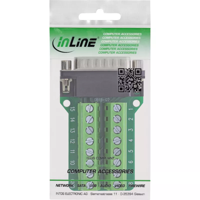 InLine 92502B Conector de cables regleta de bornes / D-Sub 15 negro, verde