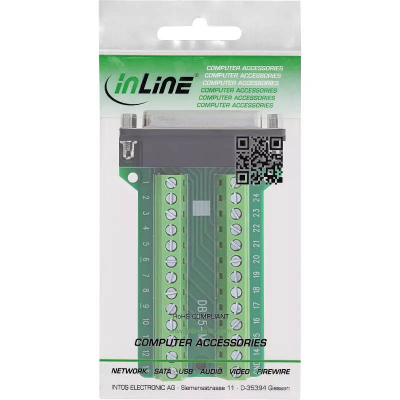 InLine 92502E Conector de cables regleta de bornes / D-Sub 25 verde