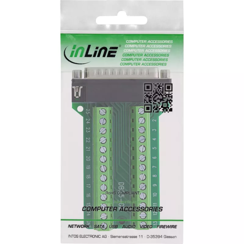 InLine 92502F Conector de cables borne de carril / D-Sub 25 verde