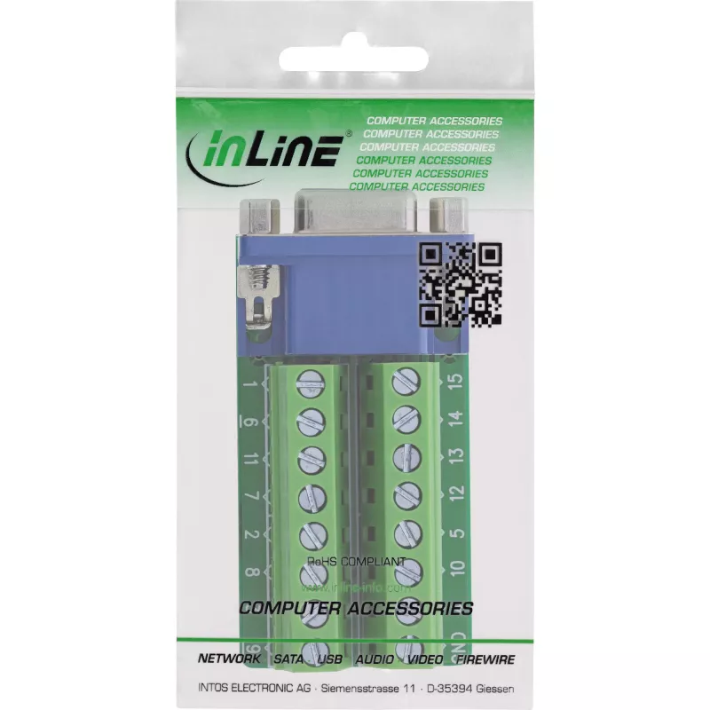 InLine 92503A Conector de cables regleta de bornes, VGA (HD15) azul, verde