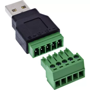 InLine 92504A Conector de cables USB-A / regleta de bornes, 5 polos negro, verde