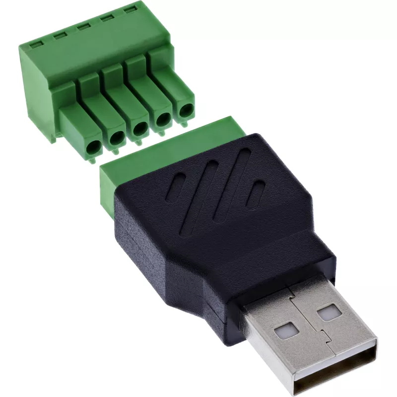 InLine 92504A Conector de cables USB-A / regleta de bornes, 5 polos negro, verde