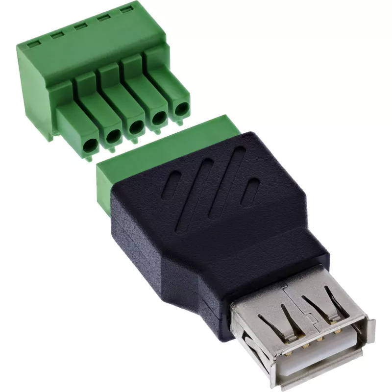 InLine 92504B Conector de cables USB-A / regleta de bornes, 5 polos negro, verde