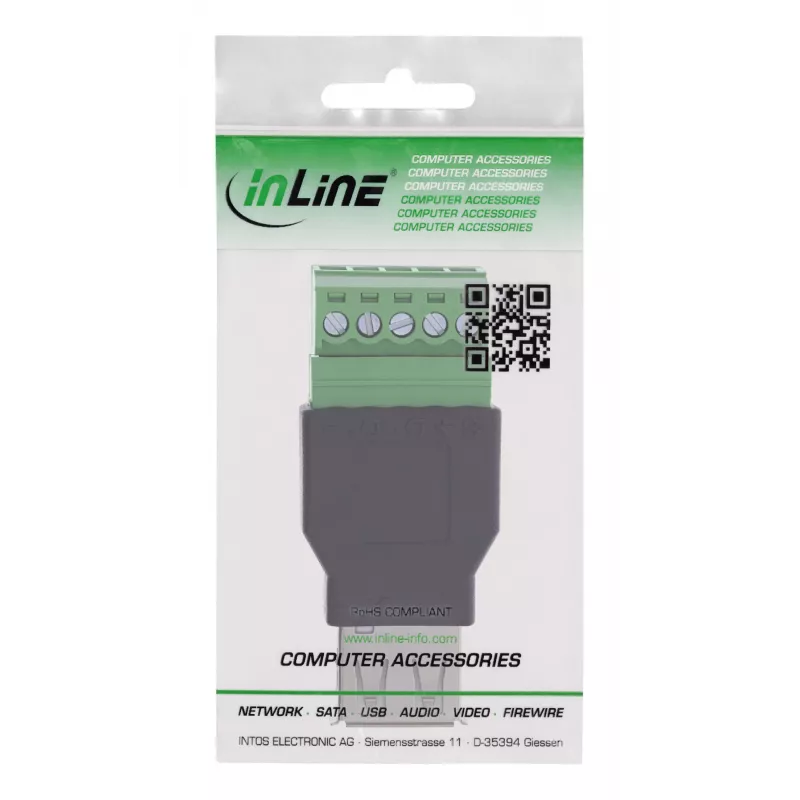 InLine 92504B Conector de cables USB-A / regleta de bornes, 5 polos negro, verde