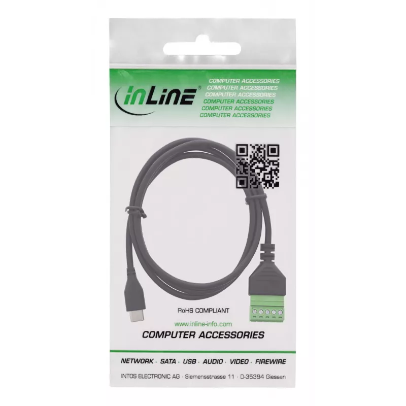 InLine 92504E Conector de cables USB-C / regleta de bornes, 5 polos negro, verde