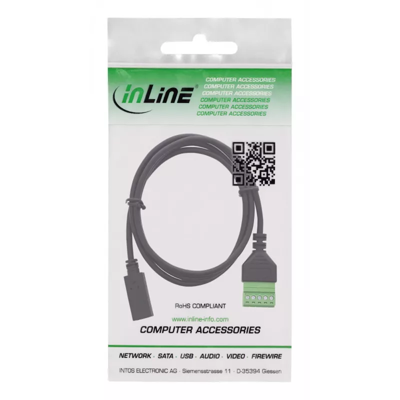 InLine 92504F Adaptador de cable USB-C / regleta de bornes, 5 polos negro, verde