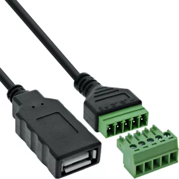 InLine 92504H Conector de cables USB-A / bloque de bornes, 5 polos negro, verde