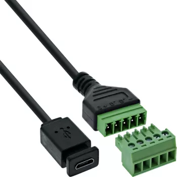 InLine 92504D Conector de cable Micro-USB / regleta de bornes, 5 polos negro, verde
