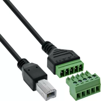 InLine 92504I Conector de cable USB-B / regleta de bornes, 5 polos negro, verde