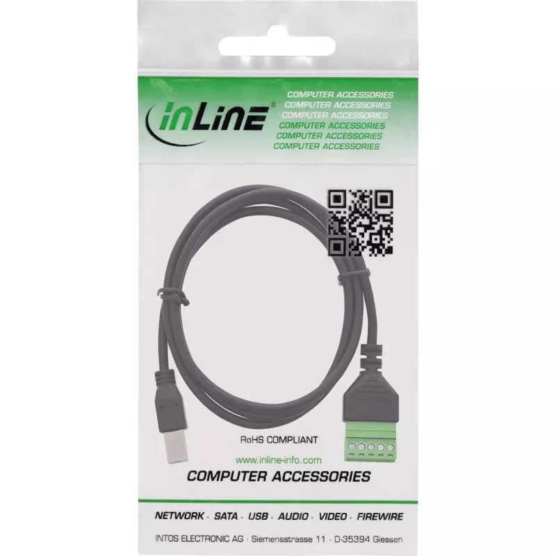 InLine 92504I Conector de cable USB-B / regleta de bornes, 5 polos negro, verde