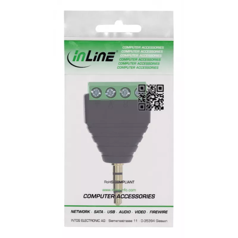 InLine 92504J Conector de cable conector jack TRRS de 3,5 mm 4 polos / regleta de bornes 4 conexiones negro, verde
