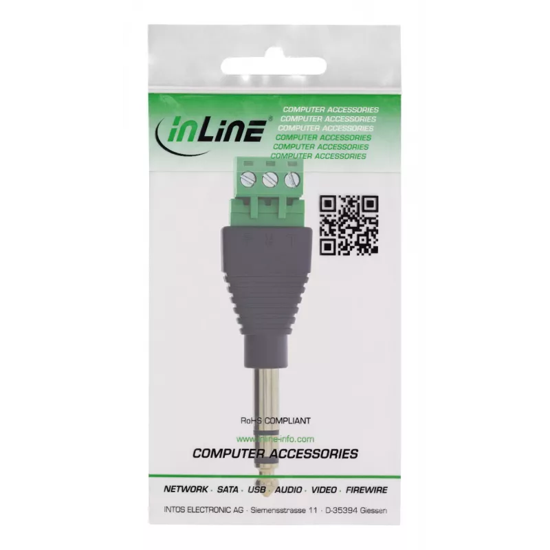 InLine 92504L Conector de cable conector jack TRS de 6,35 mm 3 polos / regleta de bornes 3 bornes negro, verde