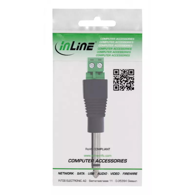 InLine 92504M Conector de cable conector jack TS de 6,35 mm 2 polos / borne de carril 2 bornes negro, verde