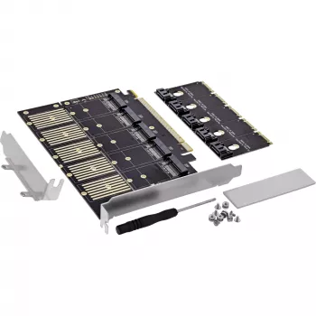 InLine 76619G Tarjeta de interfaz, PCIe x16 a 5x M.2 Key B SATA, incl. soporte Low-Profile