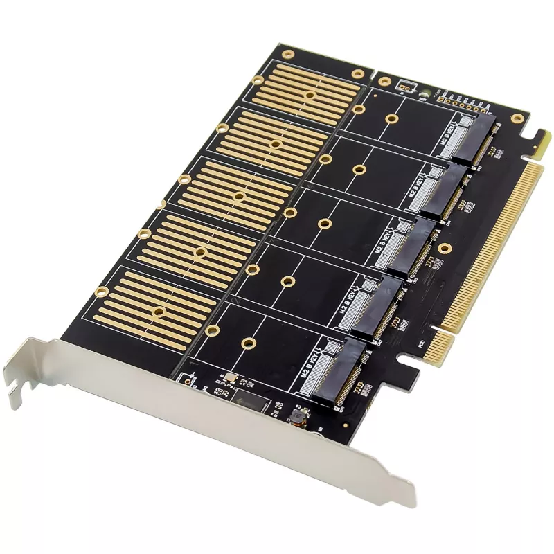 InLine 76619G Tarjeta de interfaz, PCIe x16 a 5x M.2 Key B SATA, incl. soporte Low-Profile