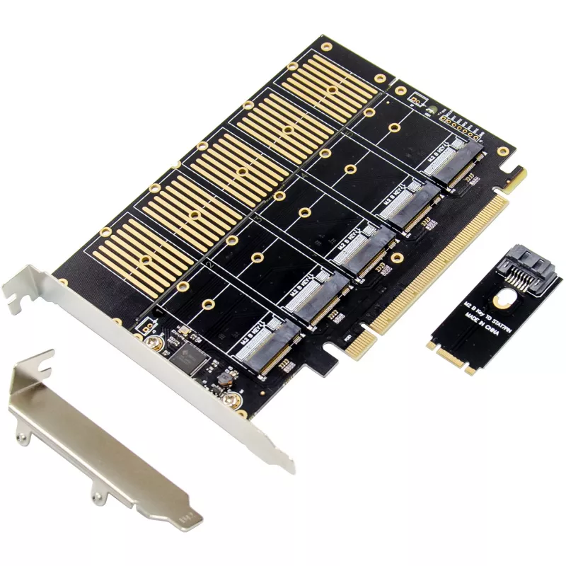 InLine 76619G Tarjeta de interfaz, PCIe x16 a 5x M.2 Key B SATA, incl. soporte Low-Profile
