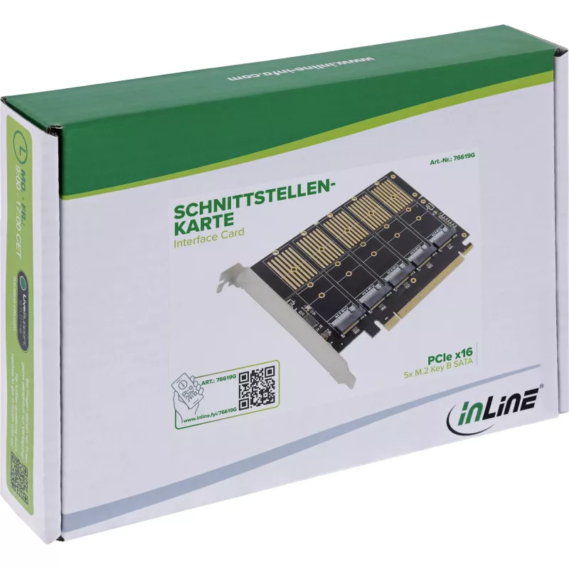 InLine 76619G Tarjeta de interfaz, PCIe x16 a 5x M.2 Key B SATA, incl. soporte Low-Profile