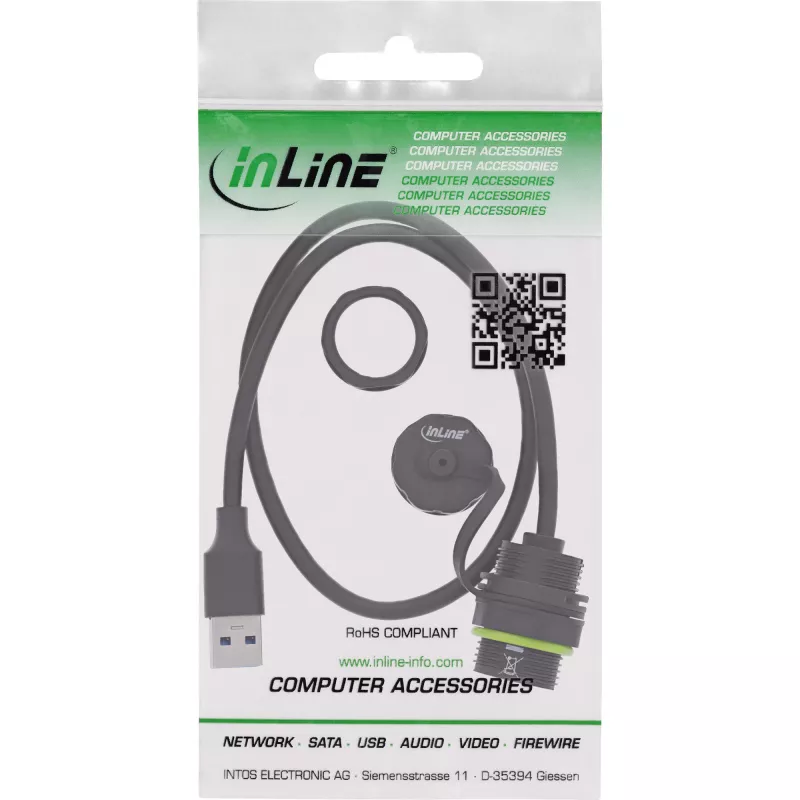 InLine Acoplador USB-A IP68 blindado, hembra a macho, 0,5 m