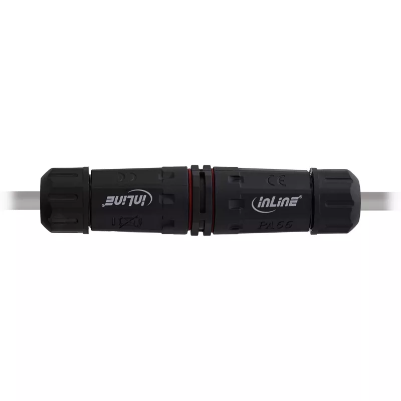 InLine 69927T Acoplador de red IP68, 3 polos, 2 vías, M20, negro