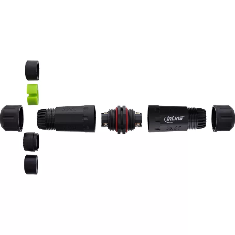 InLine 69927T Acoplador de red IP68, 3 polos, 2 vías, M20, negro