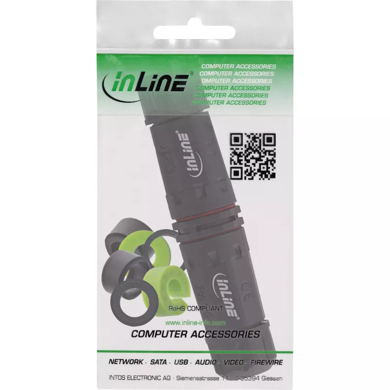 InLine 69927T Acoplador de red IP68, 3 polos, 2 vías, M20, negro