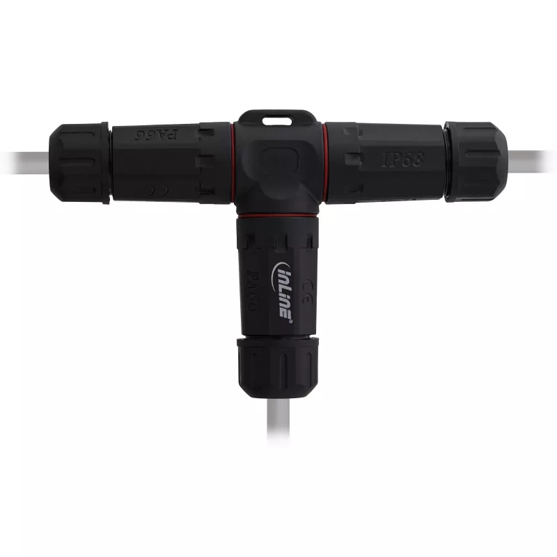 InLine 69927U Acoplador de red IP68, 3 polos, 3 vías (T), M20, negro