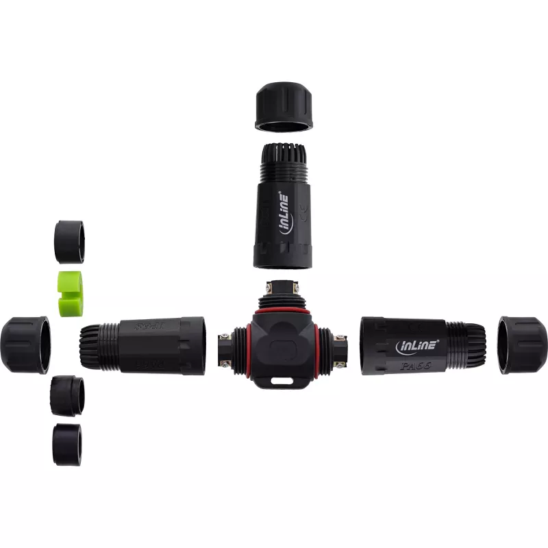 InLine 69927U Acoplador de red IP68, 3 polos, 3 vías (T), M20, negro