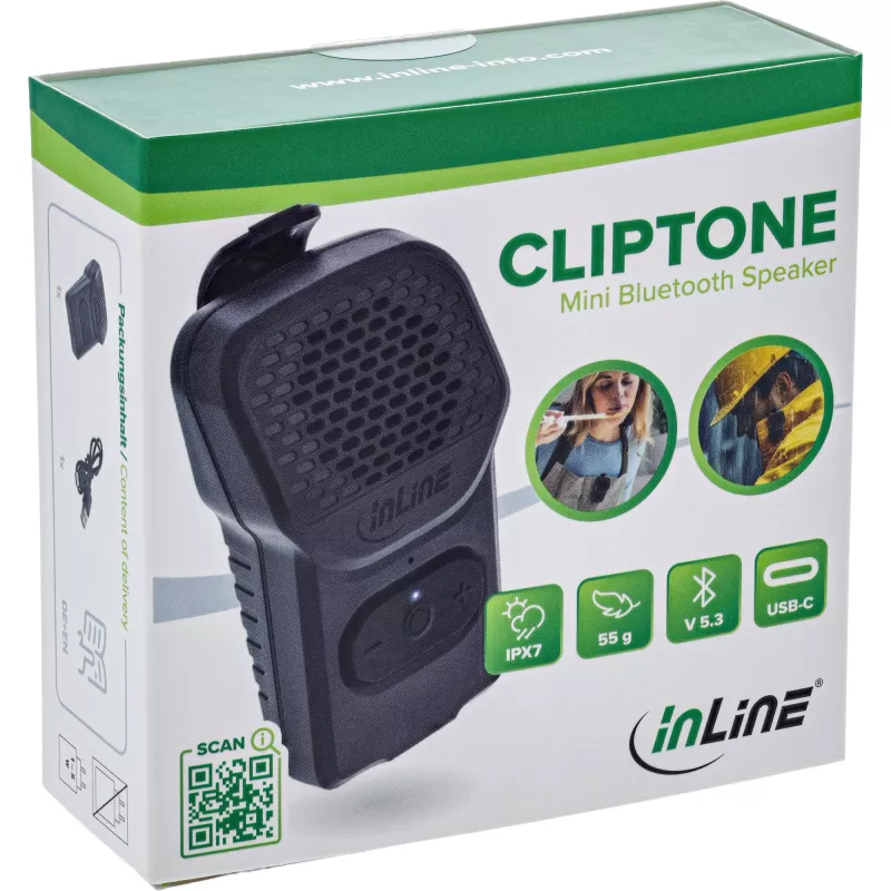 Altavoz portátil mono InLine 55383 — Negro, driver 2,8 cm, Bluetooth 2,4 GHz (alcance 10 m)