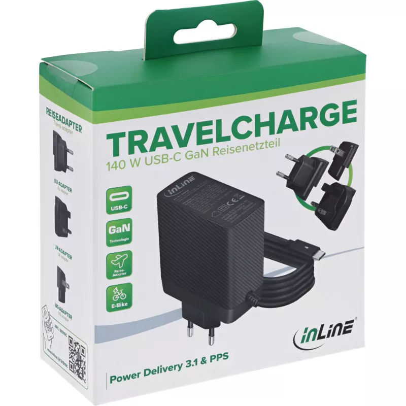 Cargador portátil InLine 31516C — adaptador de red USB compacto para cargar smartphones y tablets