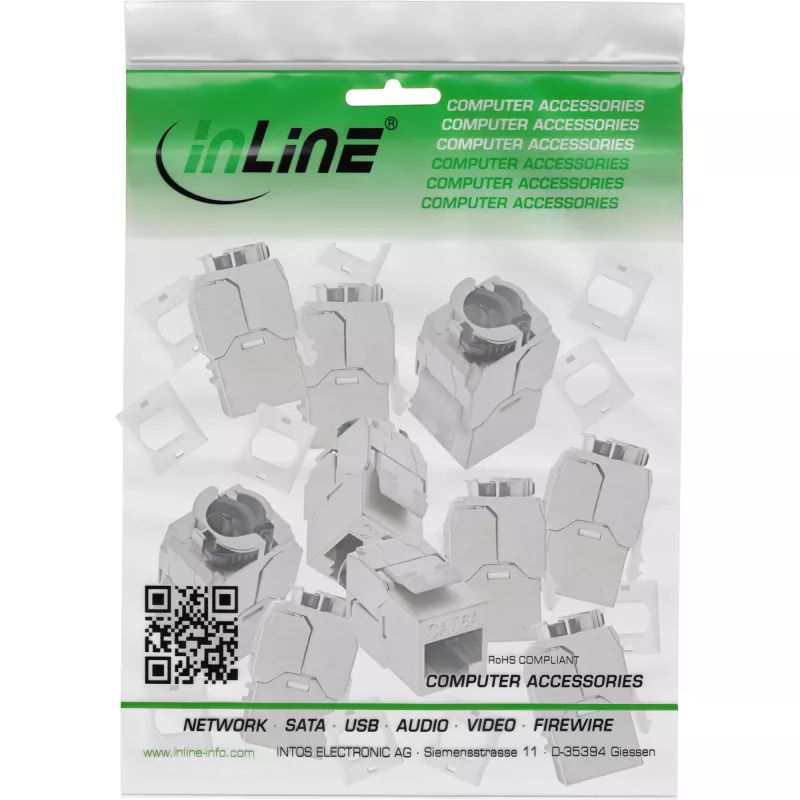 InLine 76202V Conector Keystone RJ45 slim, SNAP-In, Cat.6A, brida integrada, 10 uds.