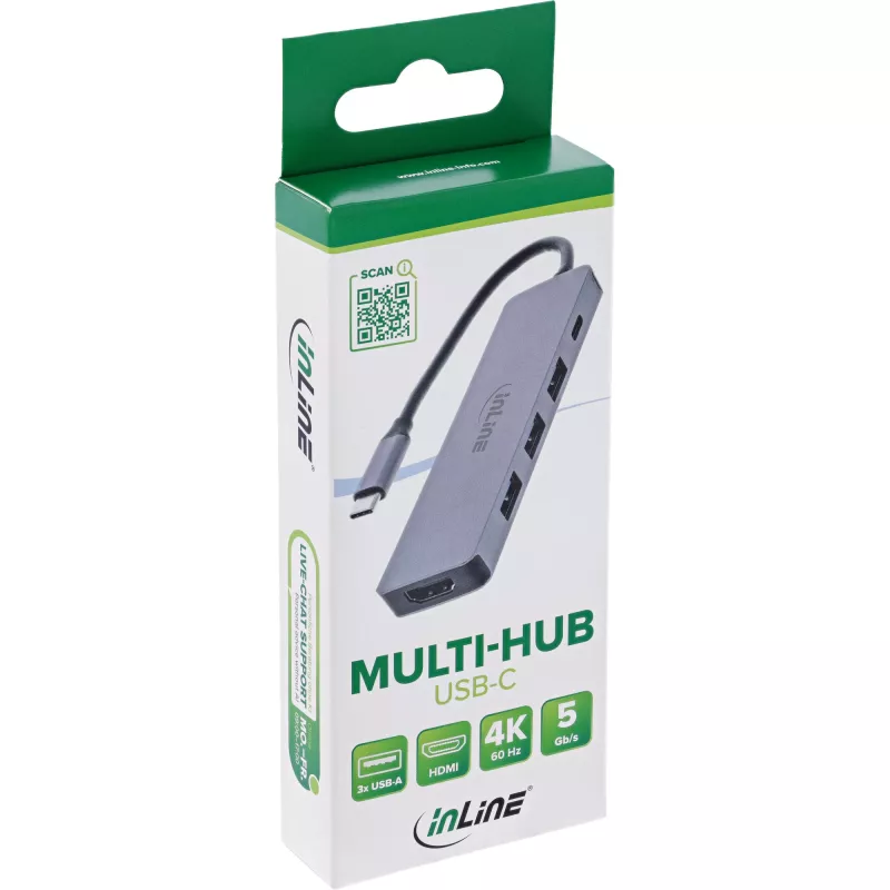 InLine 33271A Hub de interfaces USB 3.2 Gen 1 (3.1 Gen 1) Type-C 5000 Mbit/s Gris