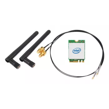 SHUTTLE WLN-M22 Kit WLAN — Intel AX210 M.2 Wi‑Fi 6E (tribanda 2.4/5/6 GHz) con Bluetooth 5.2 y 2x2 antenas externas