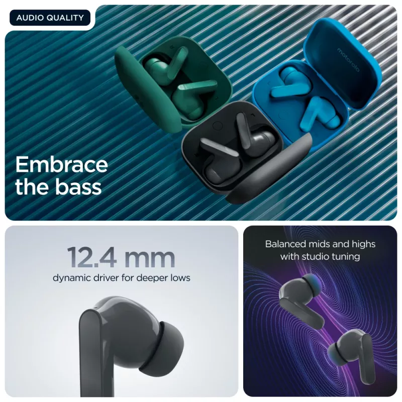 Auriculares MOTOROLA Moto Buds Bass TWS Bluetooth In-Ear para llamadas y música, negro, 51 g