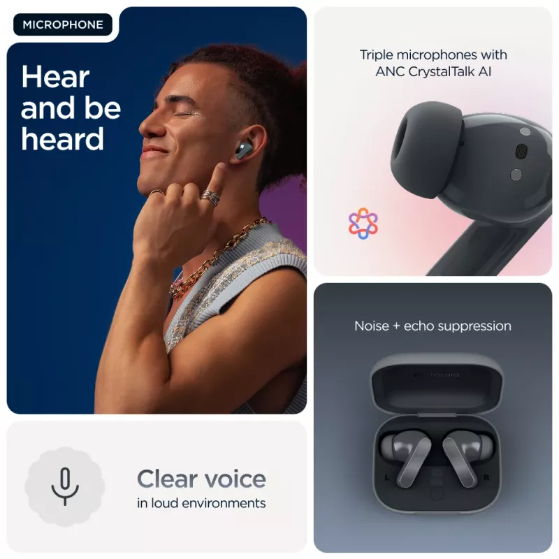 Auriculares MOTOROLA Moto Buds Bass TWS Bluetooth In-Ear para llamadas y música, negro, 51 g