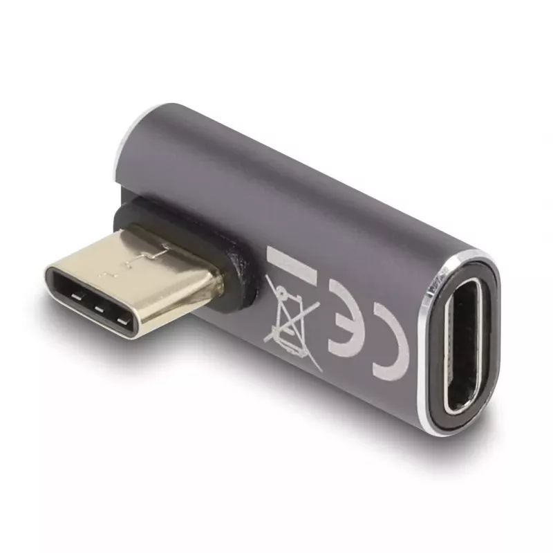 Adaptador USB DeLOCK 40 Gbit/s USB Type-C PD 3.0 100 W conector macho a conector hembra acodado izquierda/derecha 8K 60 Hz metal