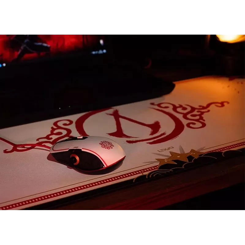 Lexip X Ubisoft - Assassin's Creed - Shadows Ratón, diestro, óptico, USB Type-A, 12000 DPI, Negro, Oro, Rojo, Blanco