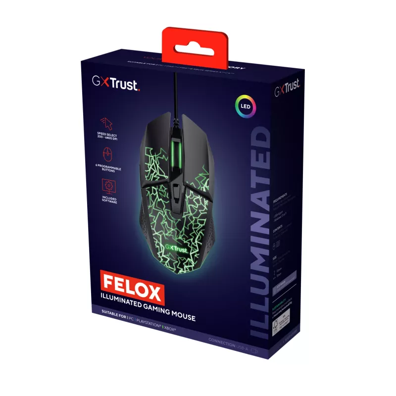Ratón gaming Trust GXT 113 Felox diestro USB Type-A óptico 6400 DPI