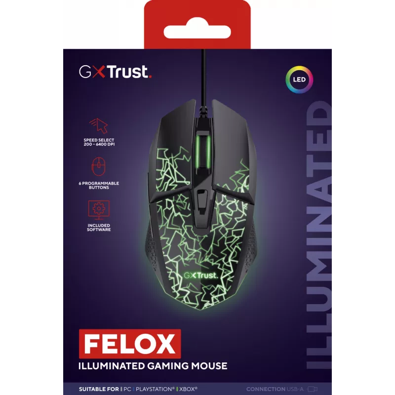 Ratón gaming Trust GXT 113 Felox diestro USB Type-A óptico 6400 DPI