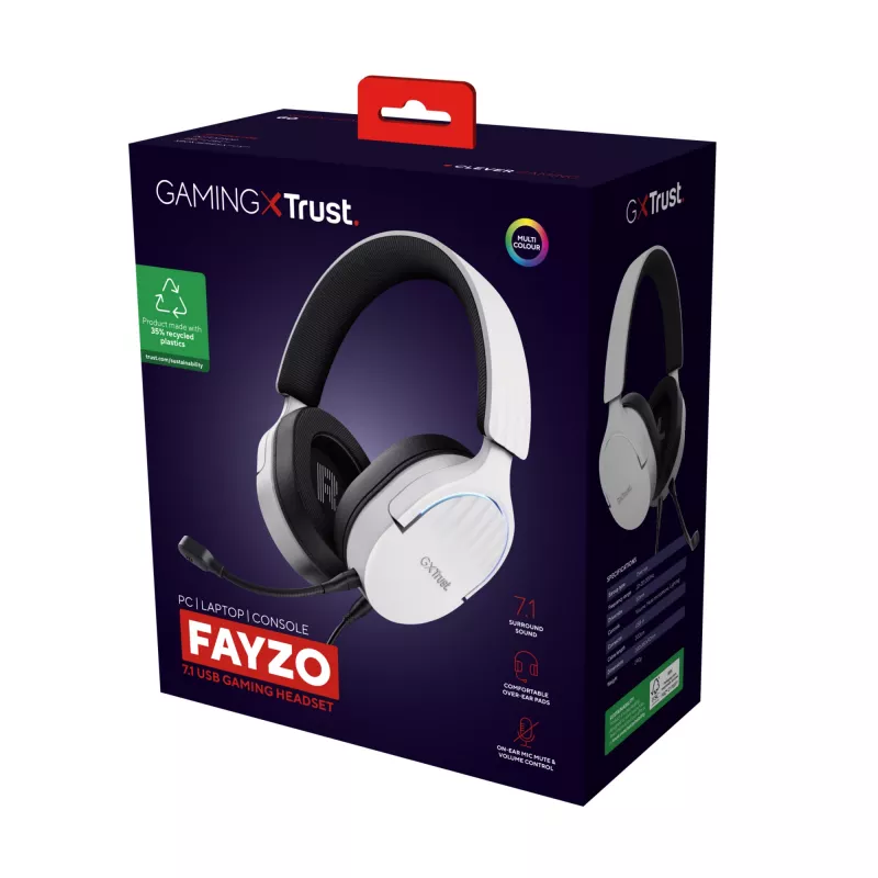Trust GXT 490W Fayzo auriculares gaming USB 7.1, con cable, blanco