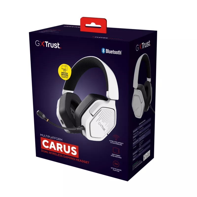 Auriculares Trust GXT 493W Carus con cable e inalámbricos diadema, casco gaming USB Type-C / USB Type-A Bluetooth Blanco